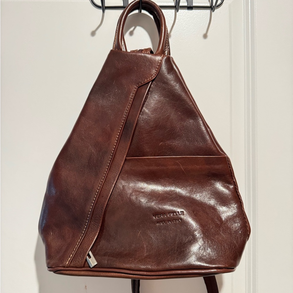 Vera Pelle Rich Brown Leather Backpack